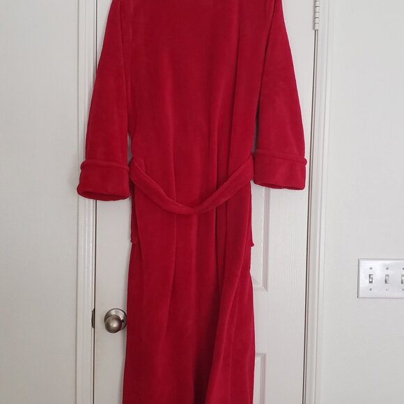 Unisex Red Long Sleeve Thick Warm Long Robe - Picture 3 of 13
